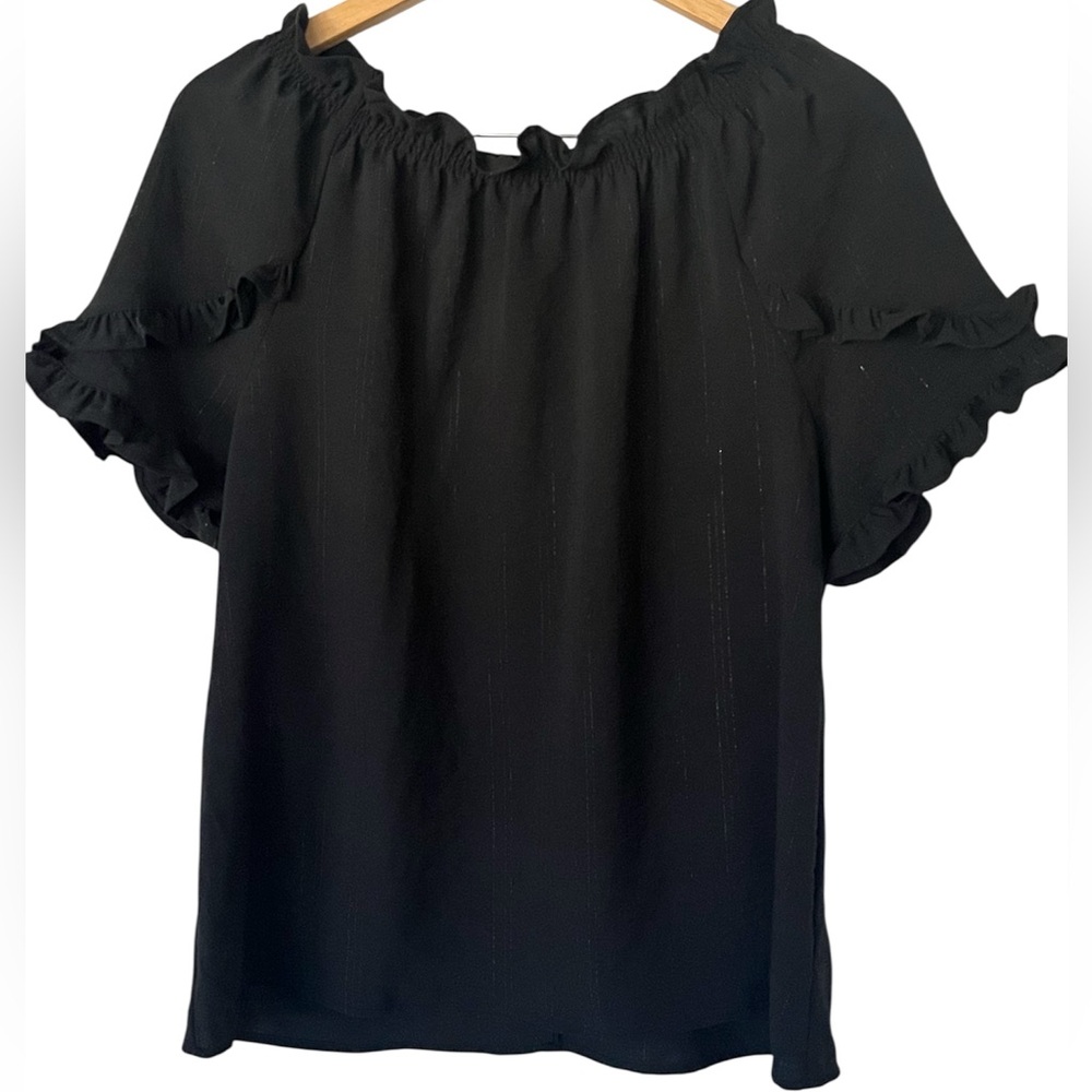 Como Vintage Black Ruffle Sleeve Top M